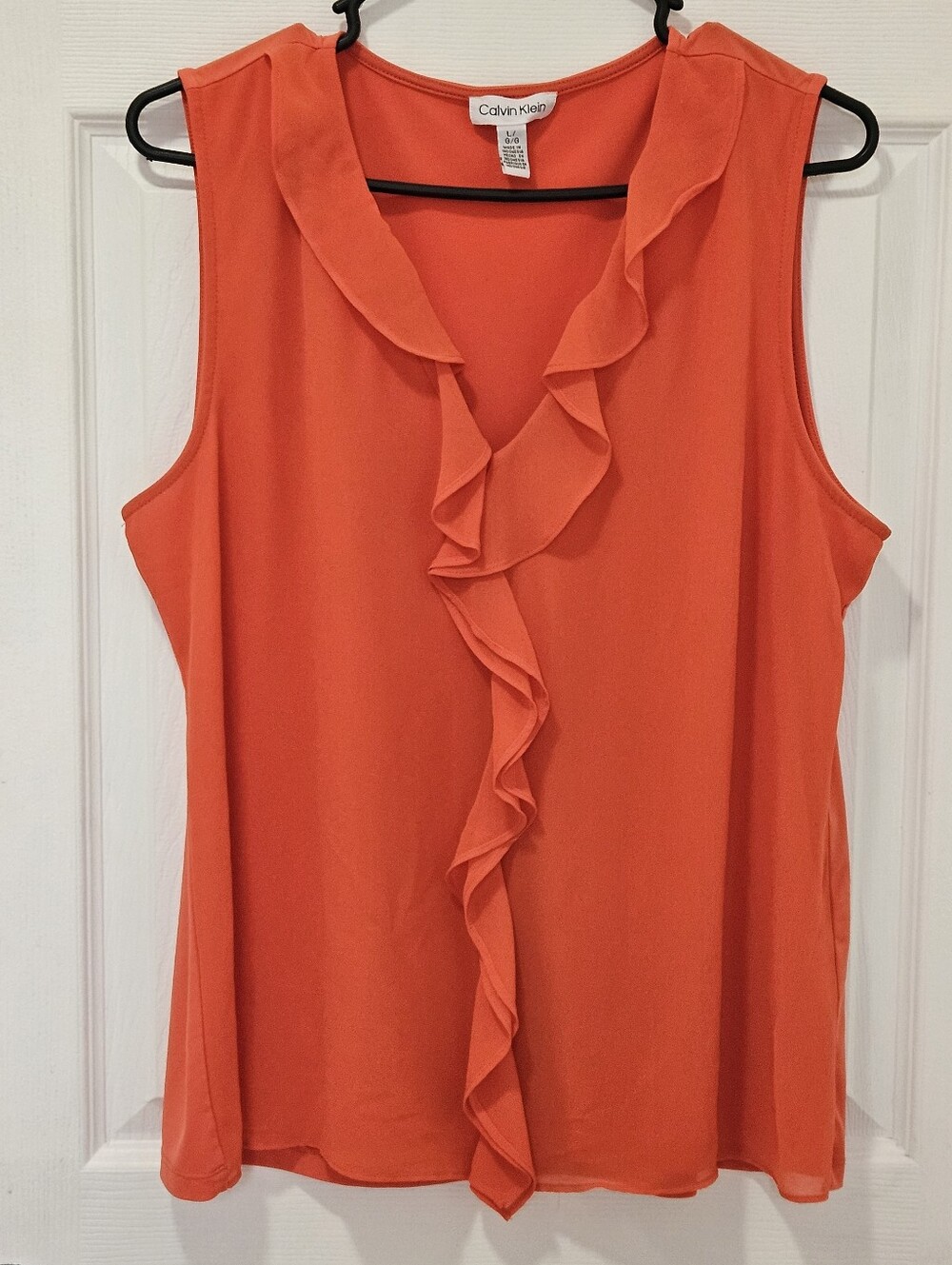Calvin Klein Sleeveless Ruffle V-Neck Camisole - Orange